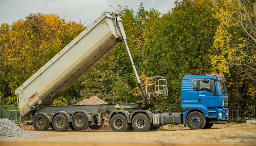 Dump trailer on construction site